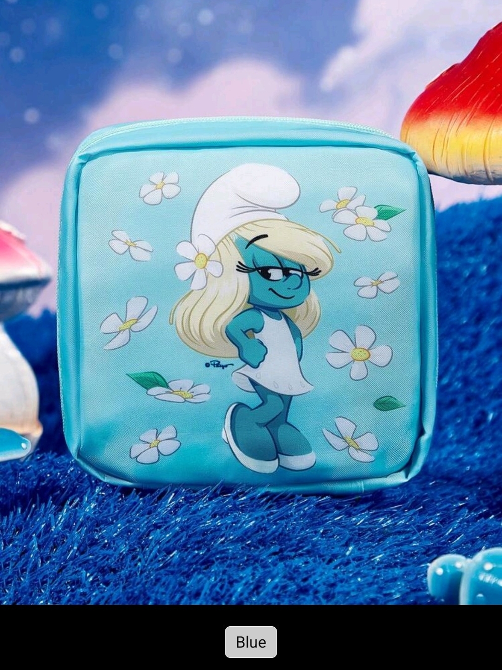 ποΈSmurfette Cosmetic Pouch - Light Blue Floral Print - Picture 6 of 8
